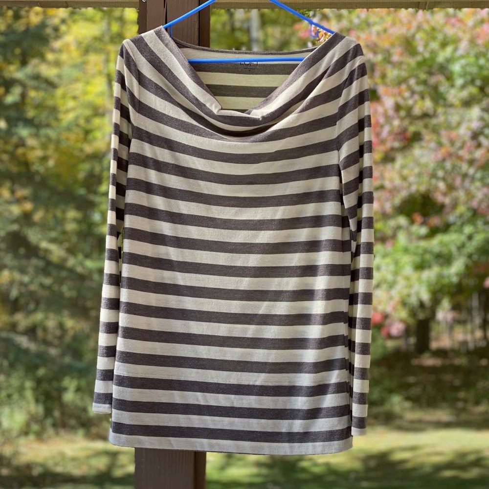 LOFT Boatneck Grey/White Striped L/S Tee